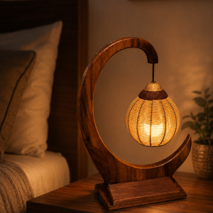 Crescent Wooden Table Lamp