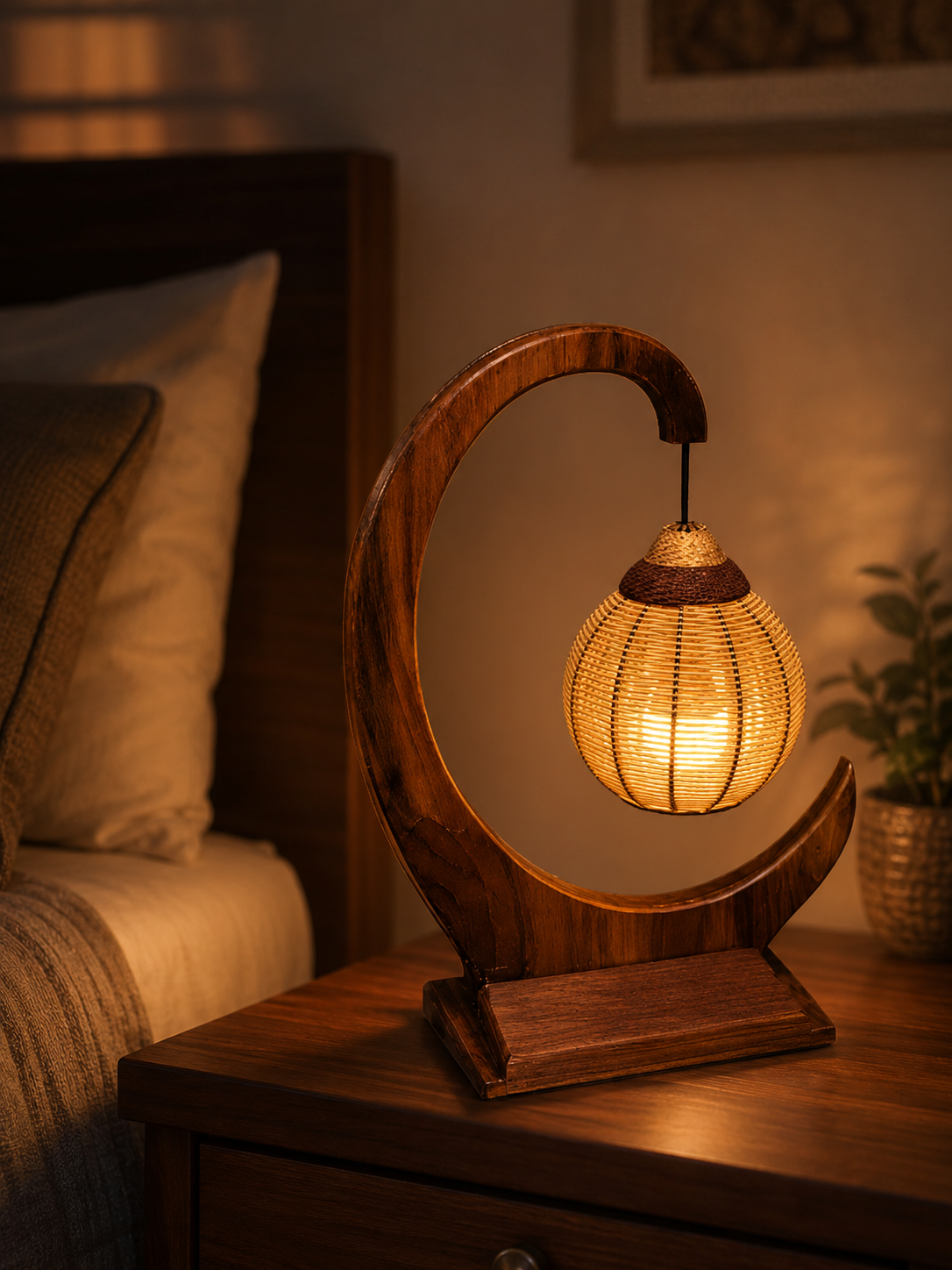 Crescent Wooden Table Lamp