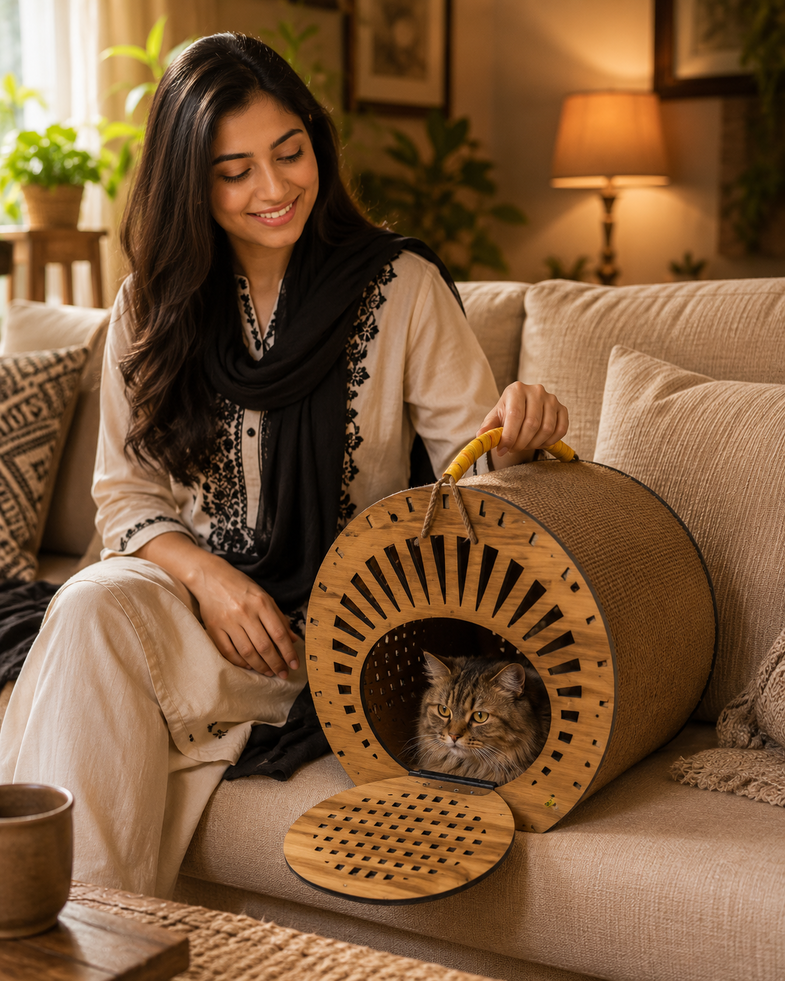 Wooden Cat House & Portable Carrier