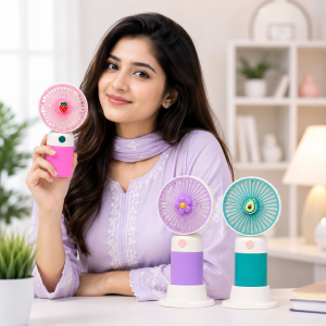 3-in-1 Rechargeable Mini Handheld Fan | Portable USB Cooling Fan (Pink, Purple & Green)