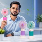 3-in-1 Rechargeable Mini Handheld Fan | Portable USB Cooling Fan (Pink, Purple & Green)