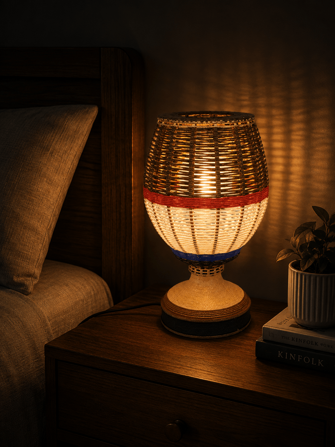 Multicolor Woven Decorative Bedside Table Lamp – Warm Ambient Light