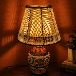 Handcrafted Artistic Table Lamp with Woven Shade – Warm Ambient Light